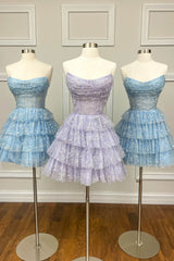 Lilac Corset A-Line Short Tulle Homecoming Dress