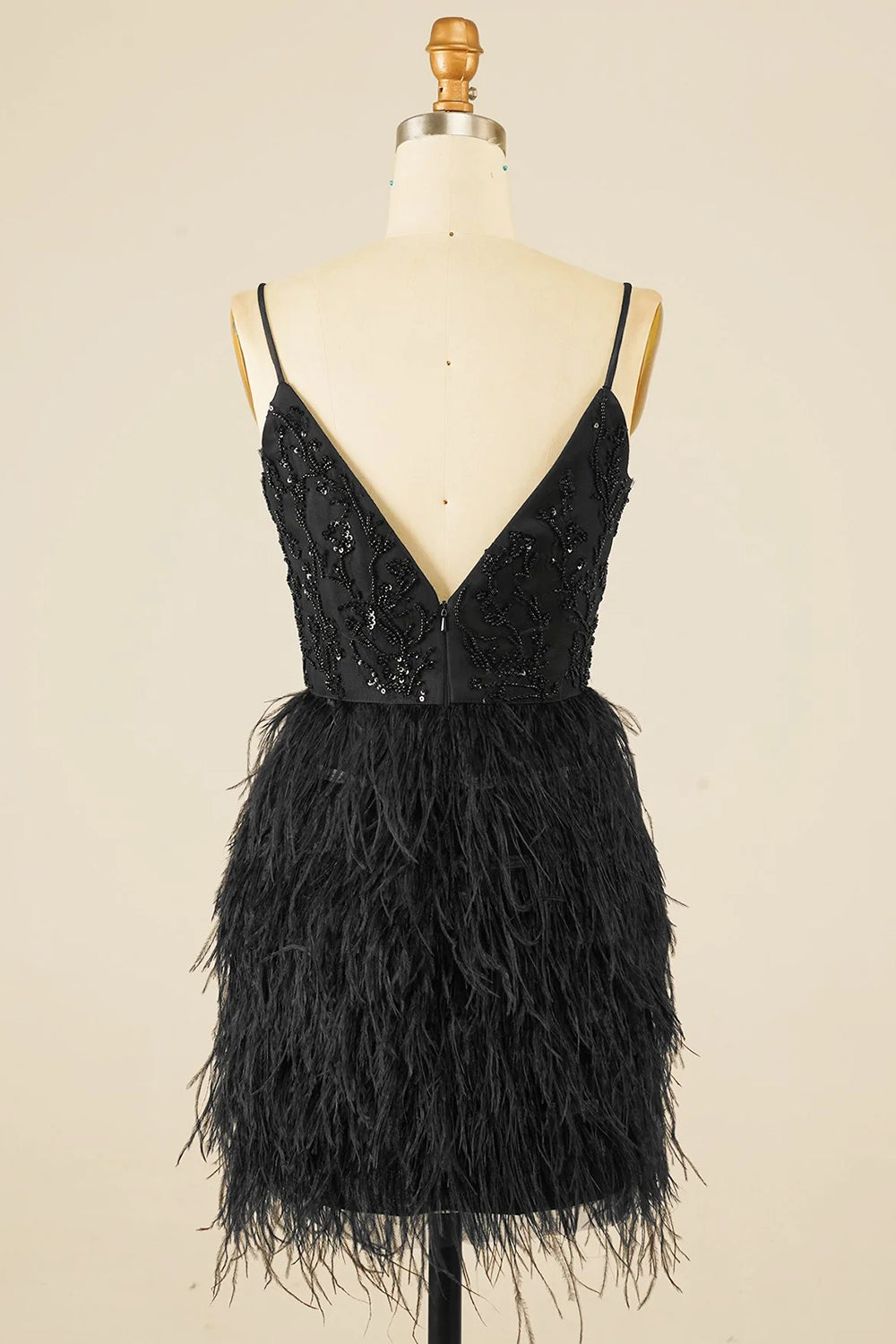 Black Sequins Tight Homecoming Dress with Feathers