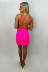 Sparkly Red Lace-Up Back Cut Out Tight Short Homecoming Dress with Sequins