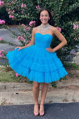 Fuchsia A-Line Sweetheart Tulle Tiered Corset Short Homecoming Dress