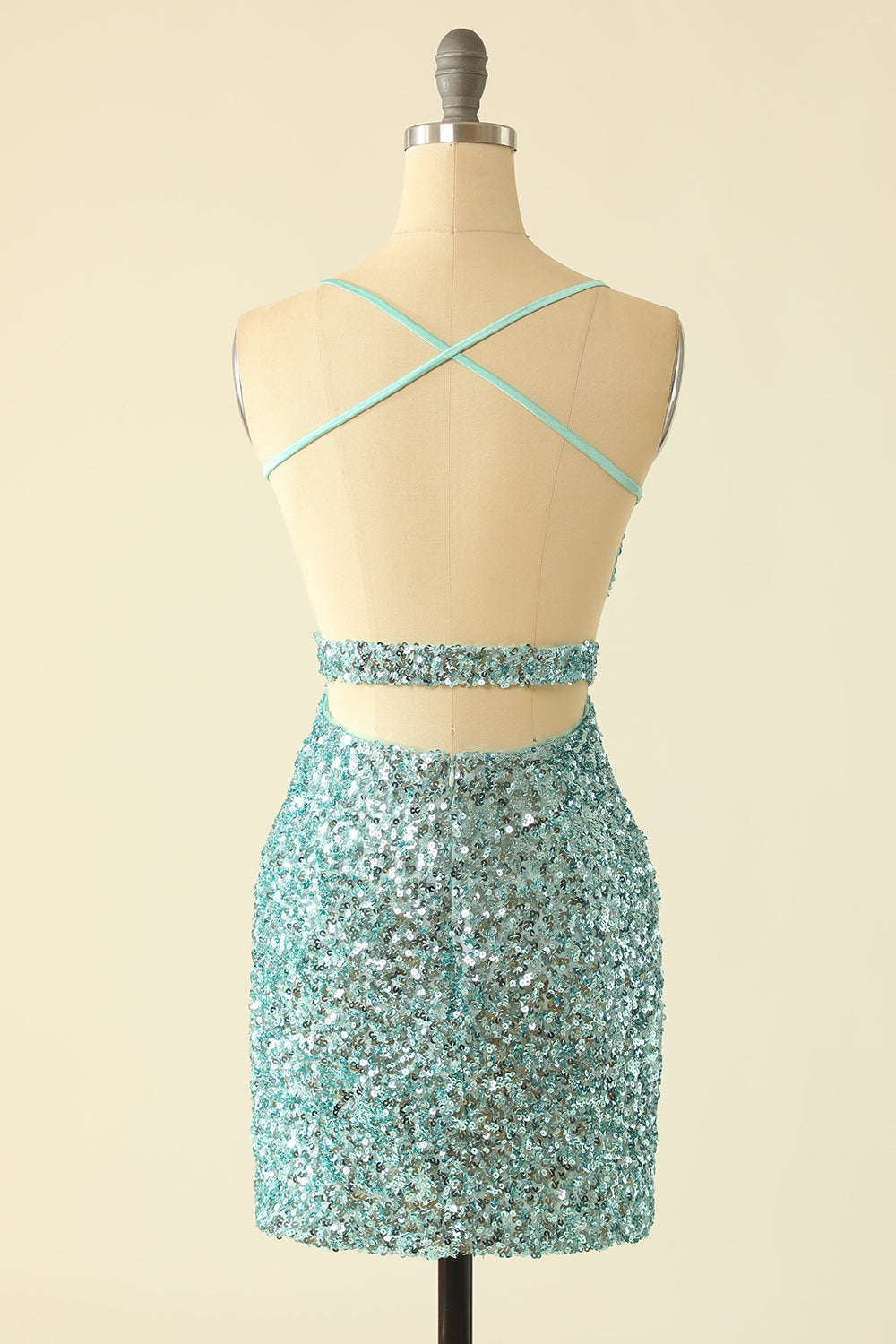 Green Open Back Sequin Glitter Homecoming Dress