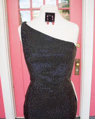 Sparkly Dark Green Sequins One Shoulder Tight Homecoming Dress with Slit