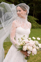 Tulle A-Line Wedding Dress with Detachable Lace Topper and Sweetheart Neckline