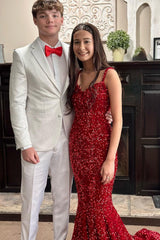 Elegant White Jacquard Notched Lapel 2-Piece Prom Homecoming Suit