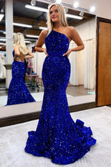 Coral Sequins Mermaid Long Prom Dress