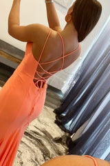 Orange Spaghetti Straps Blackless Mermaid Prom Dress