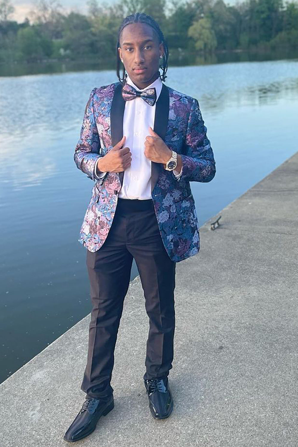 Flower Print Shawl Lapel Prom Suit for Men