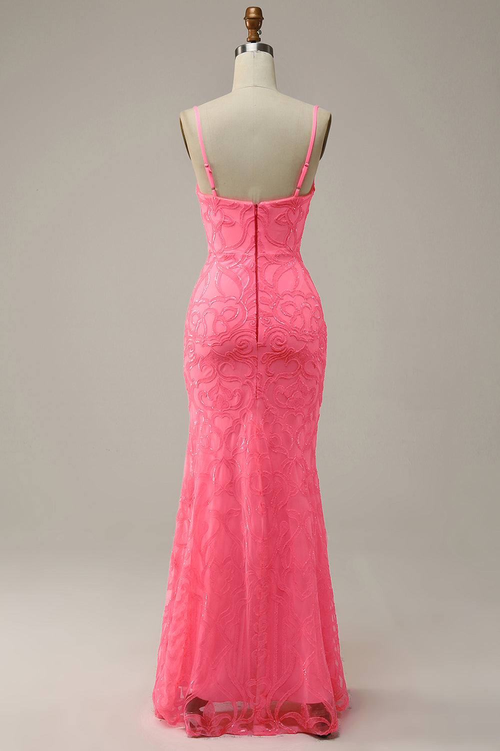 Blush Spaghetti Straps Sequins Mermaid Prom Dress