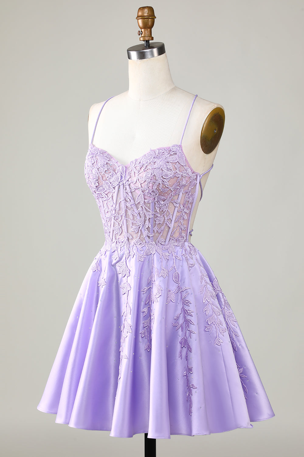 Lilac A-Line Halter Backless Short Homecoming Dress with Lace