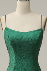 Mermaid Spaghettti Straps Dark Green Sequins Long Prom Dress with Split Front