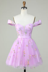 Purple Corset A-Line Embroidered Short Homecoming Dress