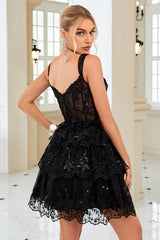 Black Corset A-Line Short Homecoming Dress with Lace