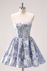 Blue Corset Sweetheart A Line Short Homecoming Dress