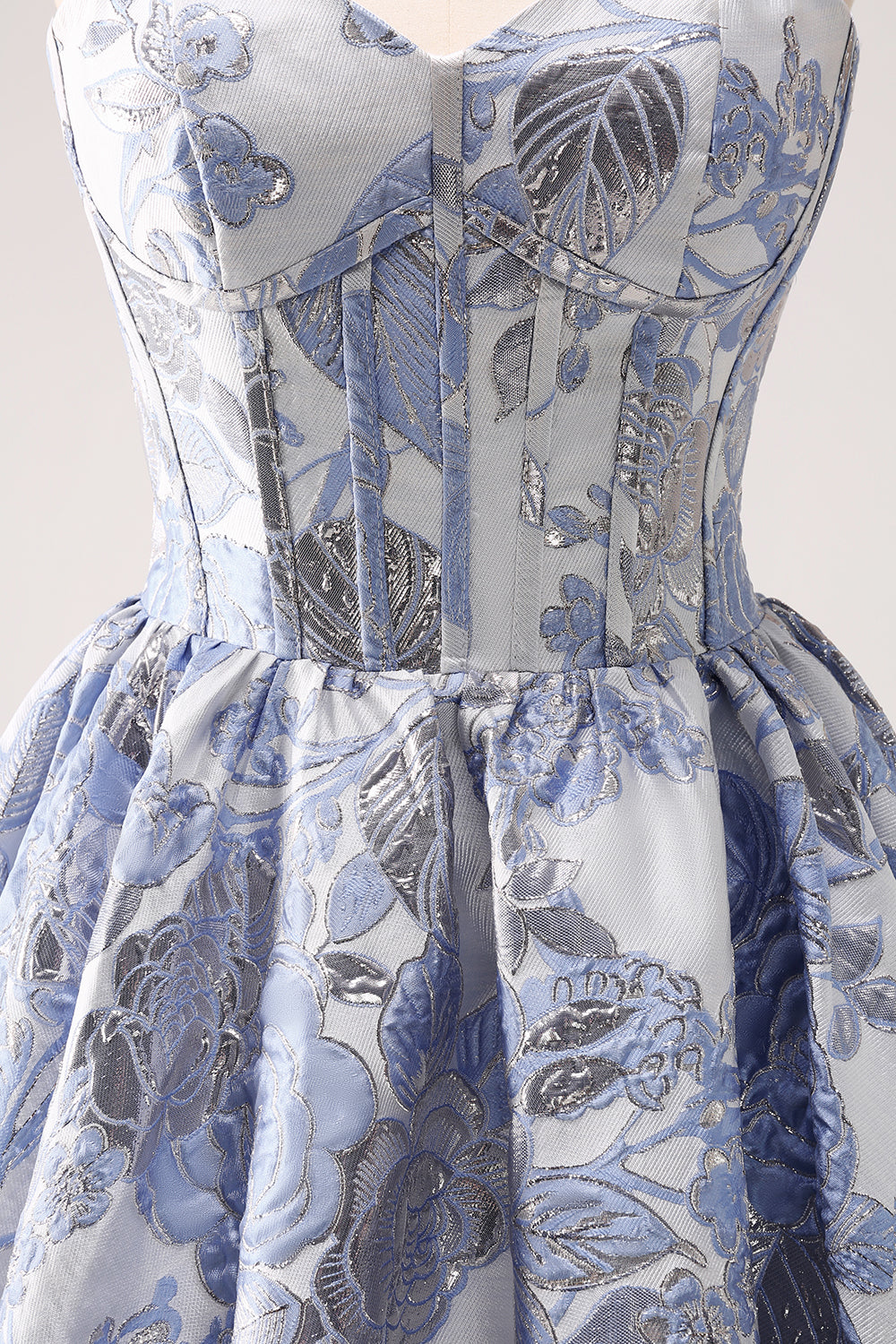 Fluffy Blue Floral Corset Strapless A Line Short Homecoming Dress