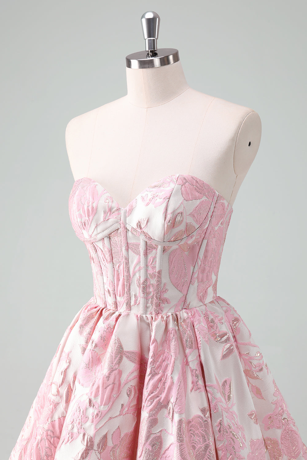 A Line Pink Strapless Corset Floral Short Homecoming Dress