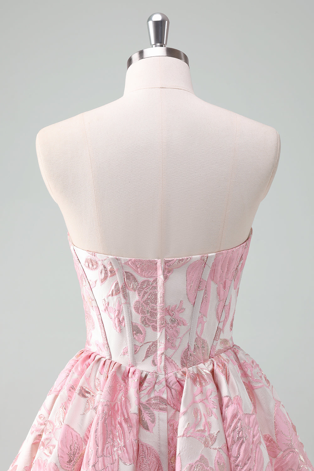 A Line Pink Strapless Corset Floral Short Homecoming Dress