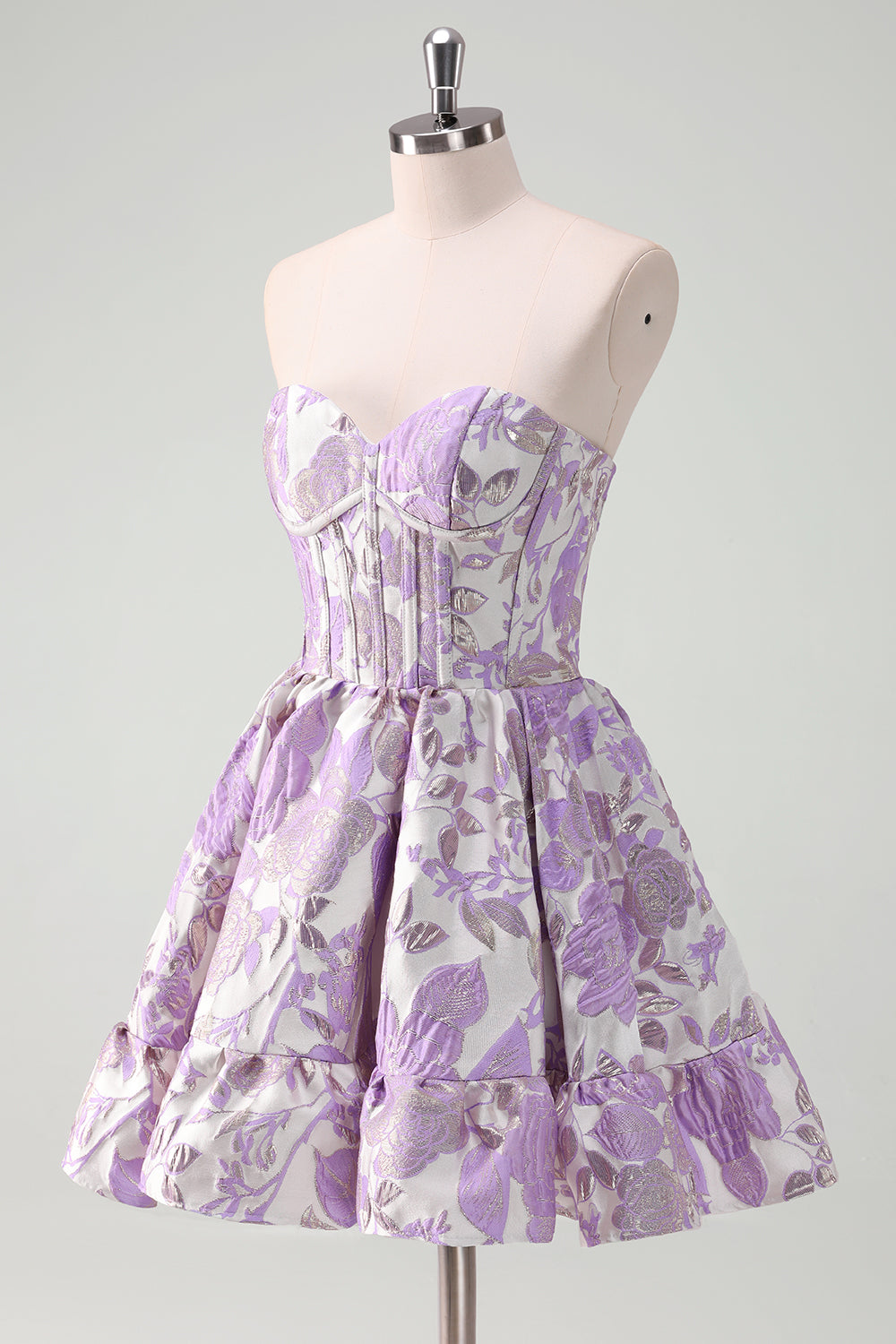 A Line Pink Strapless Corset Floral Short Homecoming Dress