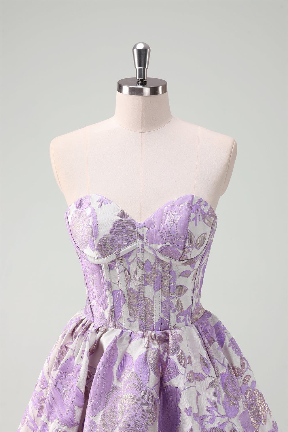 A Line Pink Strapless Corset Floral Short Homecoming Dress