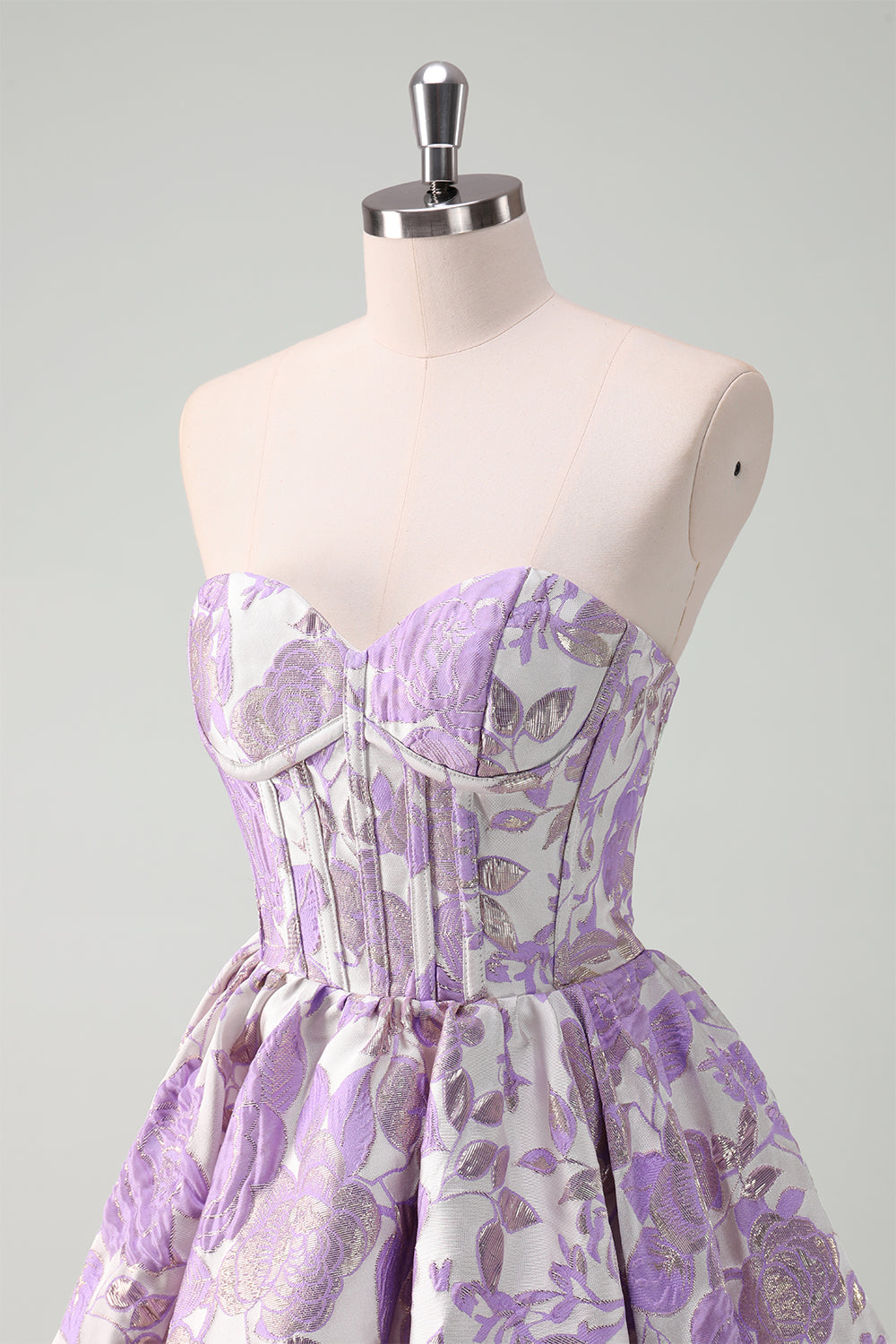 A Line Pink Strapless Corset Floral Short Homecoming Dress