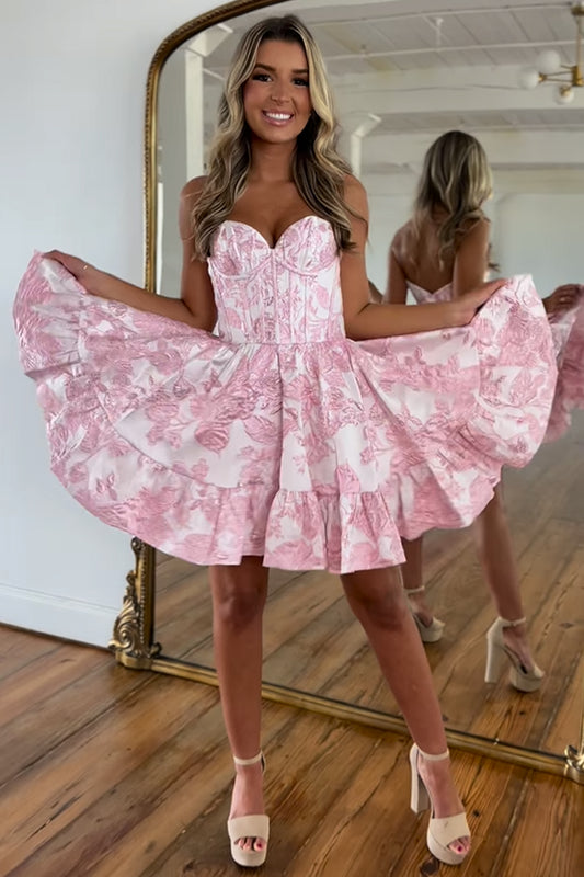 Pink Corset Strapless A Line Short Homecoming Dress