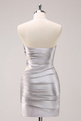 Sparkly Strapless Grey Beaded Short Tight Homecoming Dress