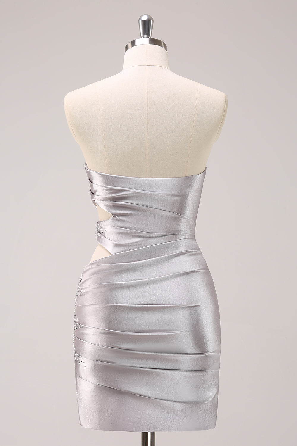 Sparkly Strapless Grey Short Tight Homecoming Dress with Beading