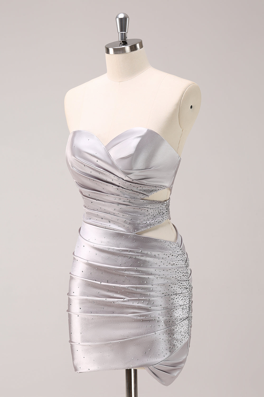 Sparkly Silver Beaded Short Tight Homecoming Dress