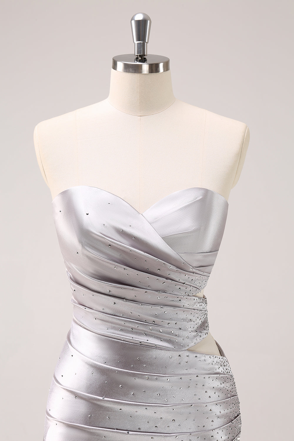 Sparkly Strapless Grey Beaded Short Tight Homecoming Dress