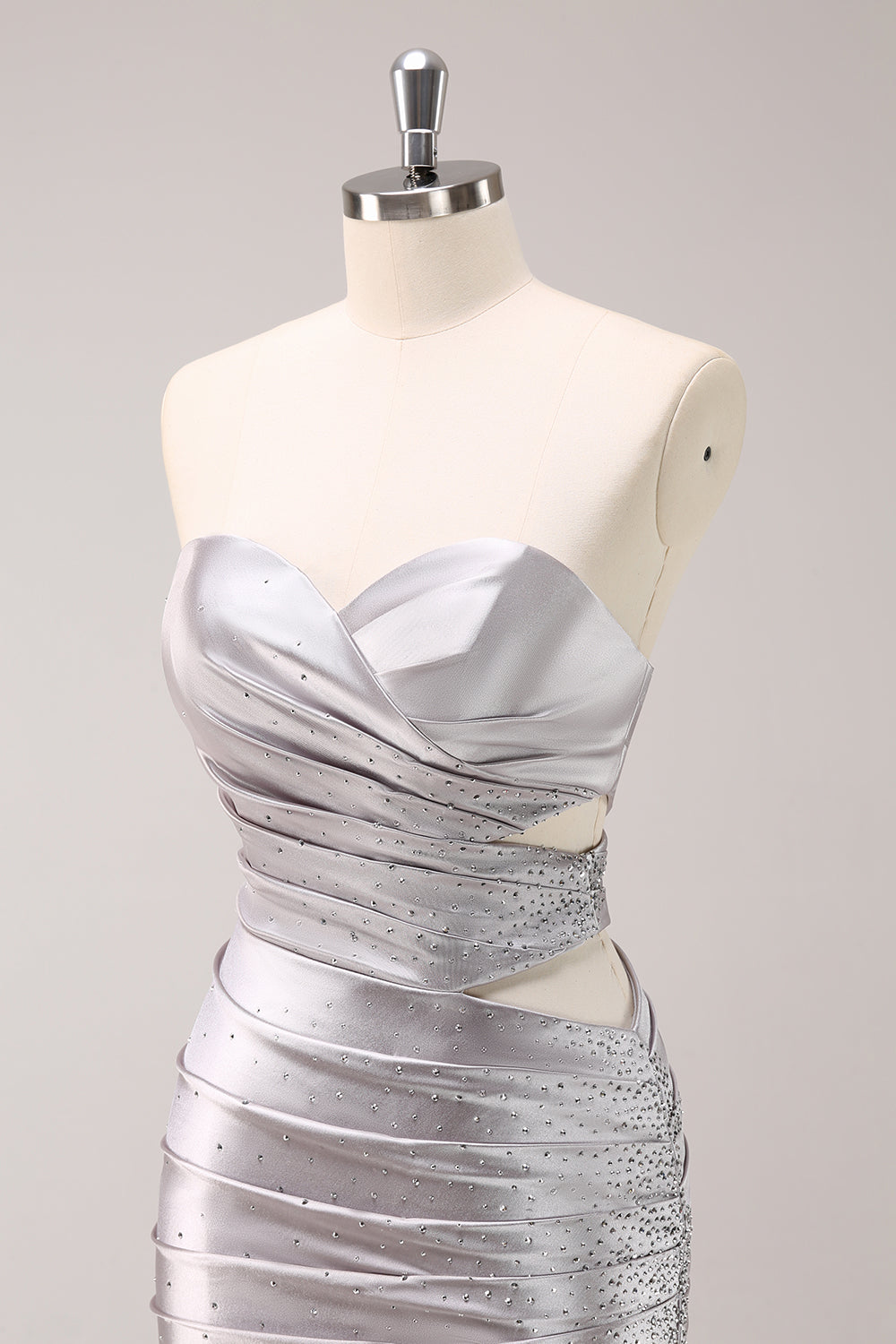 Sparkly Strapless Grey Short Tight Homecoming Dress with Beading