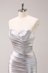 Sparkly Strapless Grey Beaded Short Tight Homecoming Dress