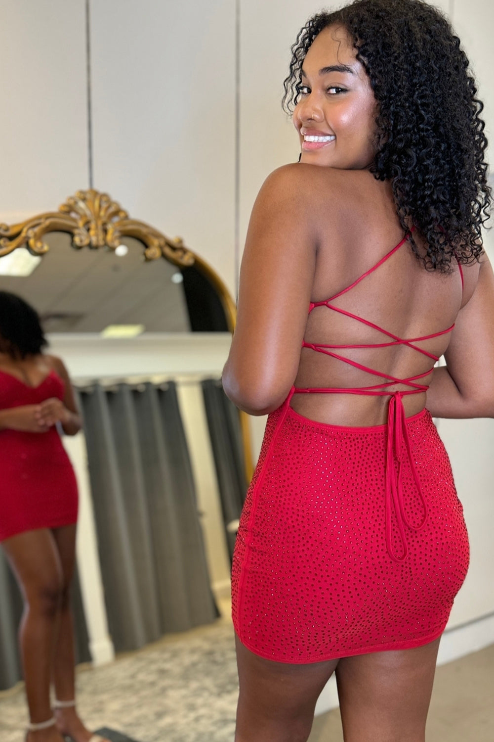 Sparkly Beaded Red Tight Short Homecoming Dress