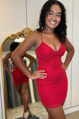 Sparkly Beaded Red Tight Short Homecoming Dress