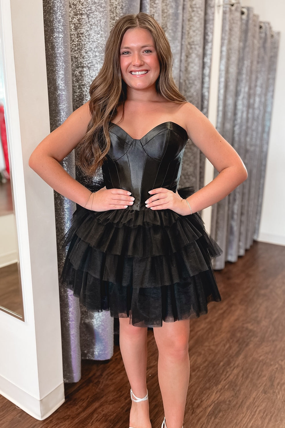 Corset Black Strapless Short Homecoming Dress With Ruffles