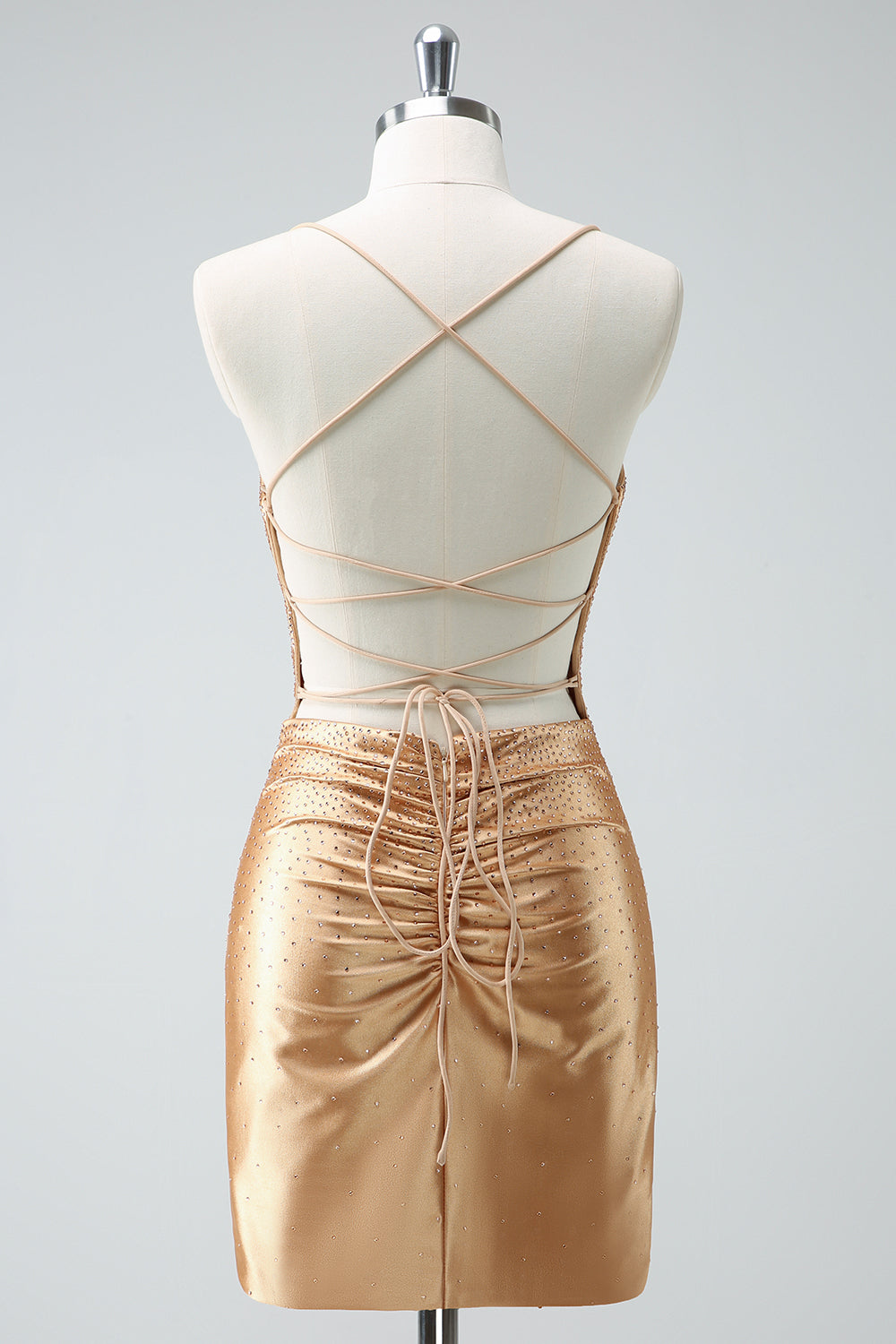 Sparkly Golden Tight Short Homecoming Dress with Lace-Up Back