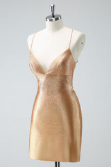 Sparkly Golden Tight Short Homecoming Dress with Lace-Up Back