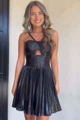 Silver A Line Halter Short Homecoming Dress