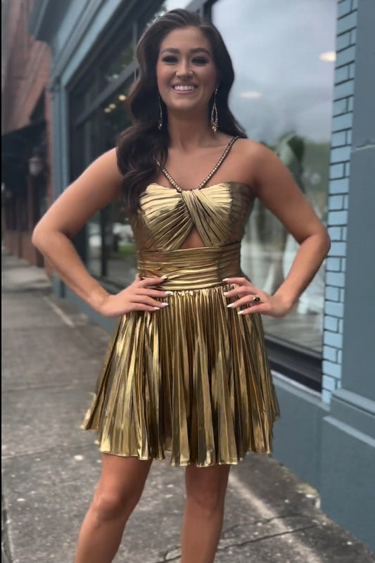 Golden A Line Halter Short Homecoming Dress