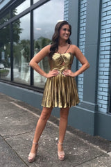 Golden A Line Halter Short Homecoming Dress