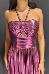 Fuchsia A Line Halter Pleated Short Homecoming Dress