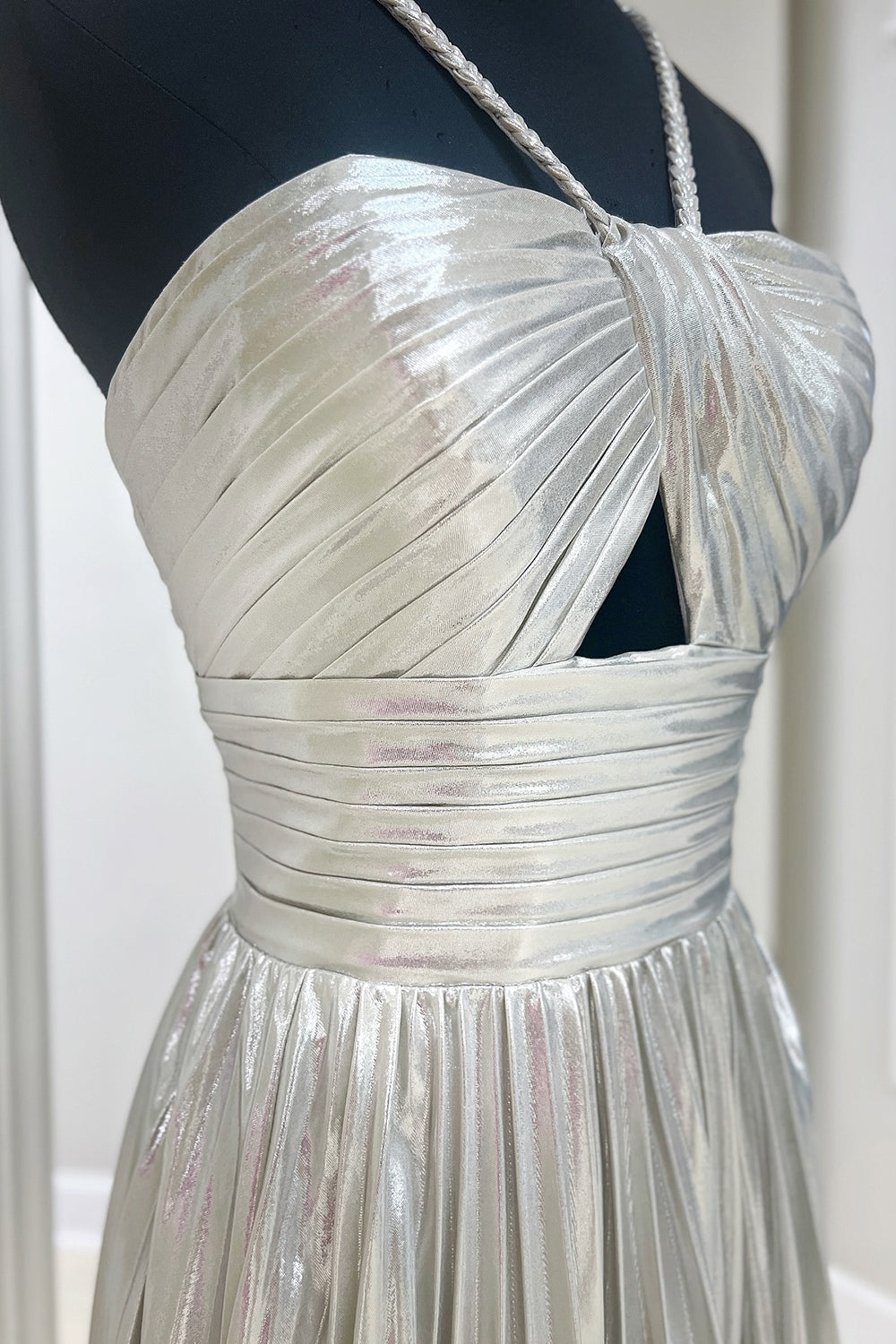 Silver A Line Halter Short Homecoming Dress