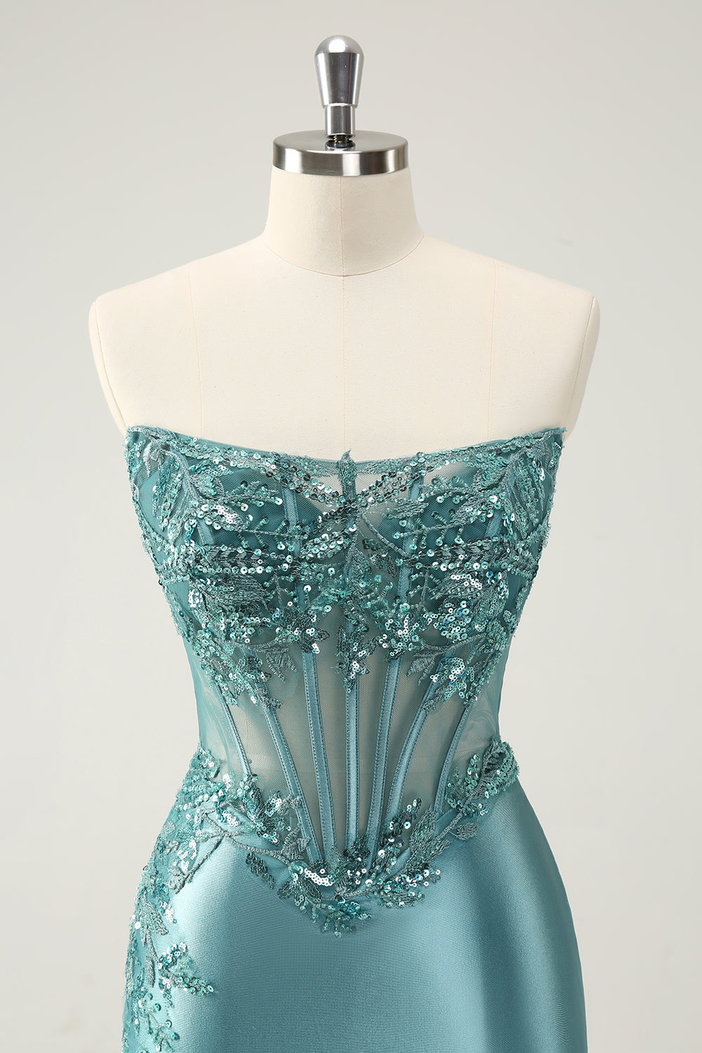 Sparkly Peacock Blue Strapless Corset Short Homecoming Dress with Appliques