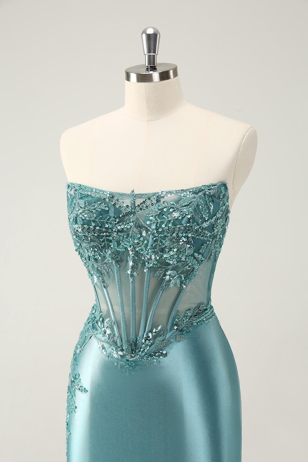 Sparkly Peacock Blue Strapless Corset Short Homecoming Dress with Appliques