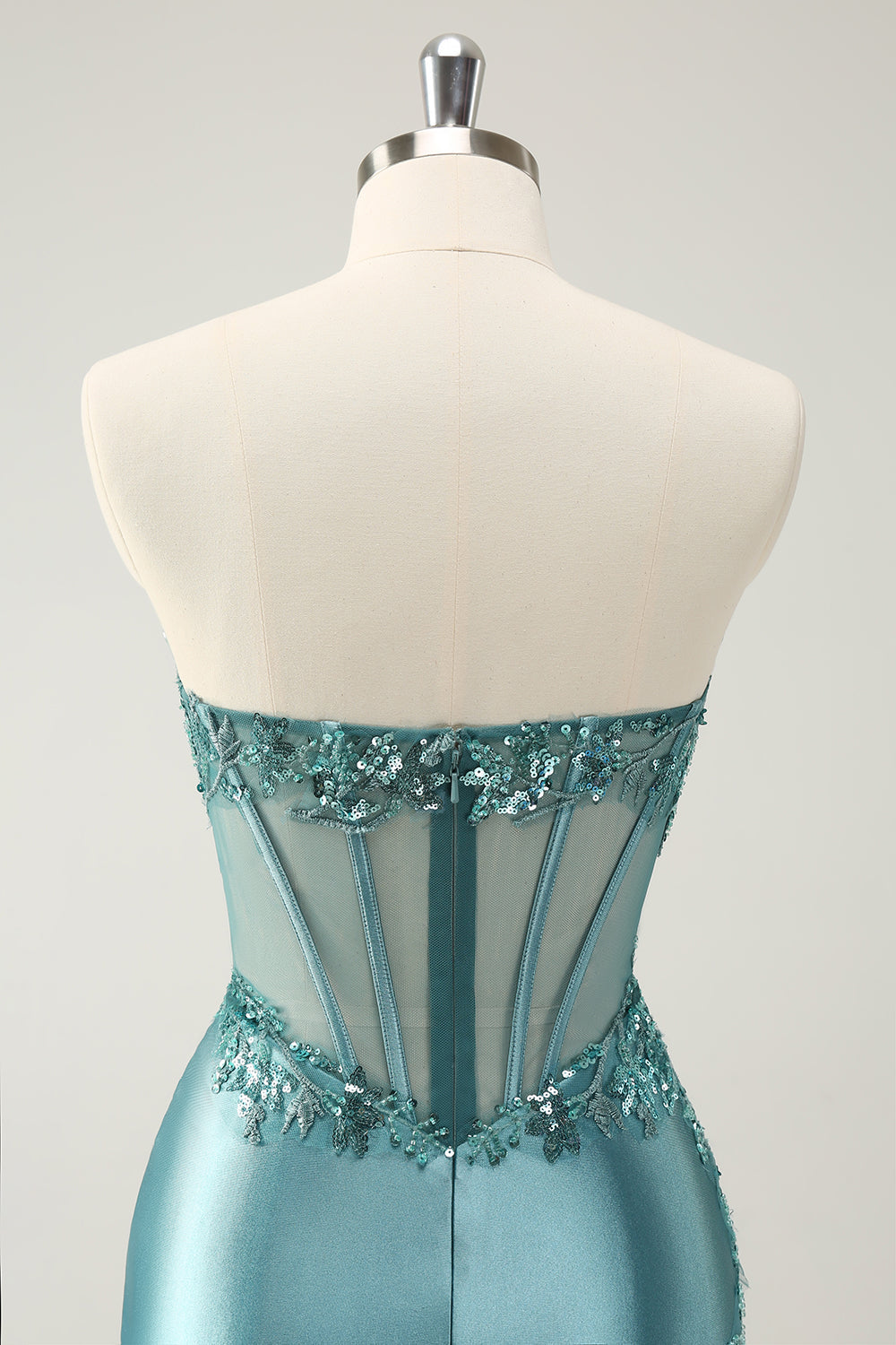 Sparkly Peacock Blue Strapless Corset Short Homecoming Dress with Appliques