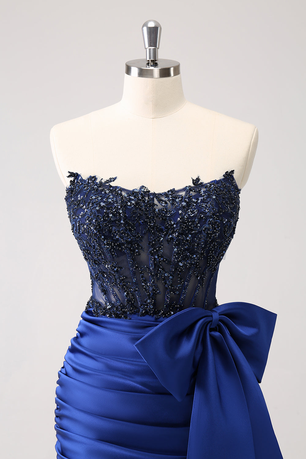 Sparkly Peacock Tight Strapless Beaded Short Homecoming Dress with Bow