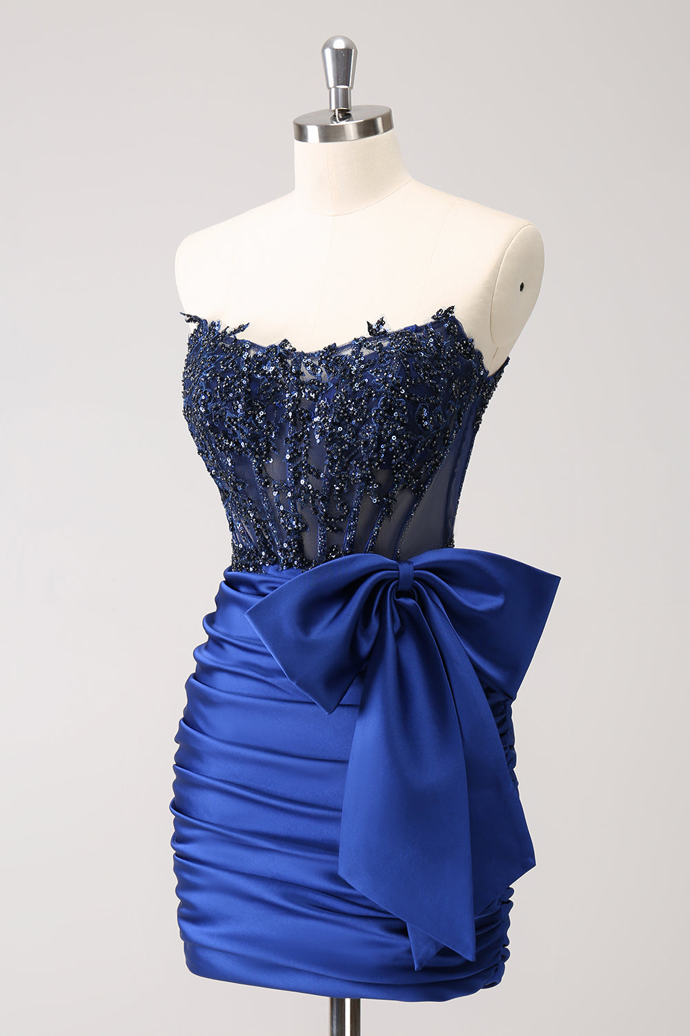 Sparkly Peacock Tight Strapless Beaded Short Homecoming Dress with Bow