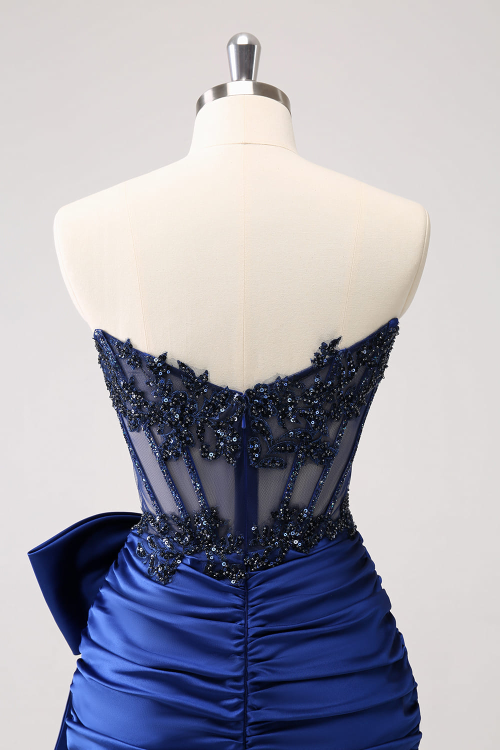 Sparkly Peacock Tight Strapless Beaded Short Homecoming Dress with Bow