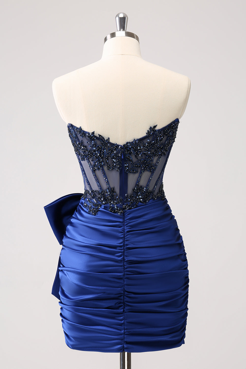 Sparkly Navy Tight Strapless Beaded Short Homecoming Dress with Bow