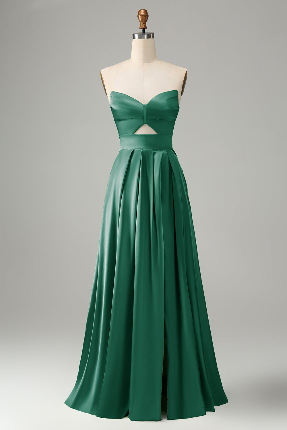 Green Keyhole A Line Sweetheart Long Prom Dress With Slit