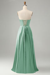 Green Keyhole A Line Sweetheart Long Prom Dress With Slit