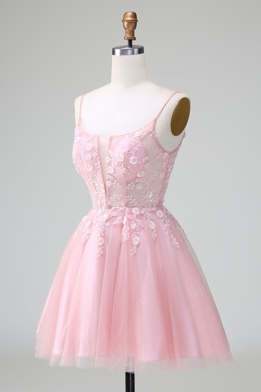 Sparkly Blush Corset Short Sequins Homecoming Dress With Appliques